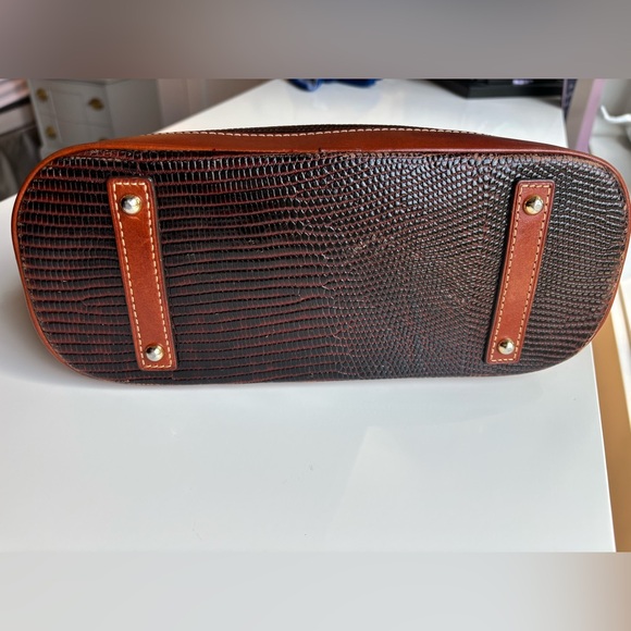 DOONEY AND BOURKE Embossed Lizard Zip Zip Satchel Brown Leather Trim - Picture 15 of 17